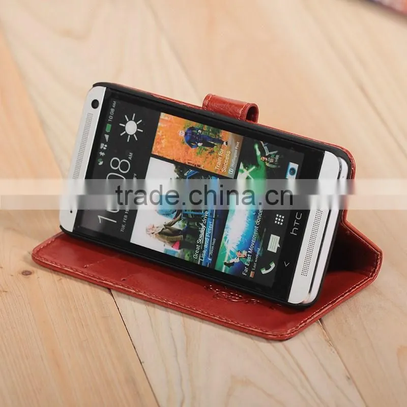 High quality PU card slot leather case For HTC One M7