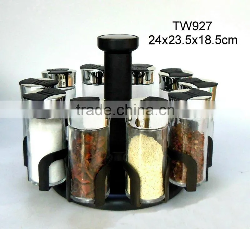TW978 12pcs glass spice jar set with plastic stand