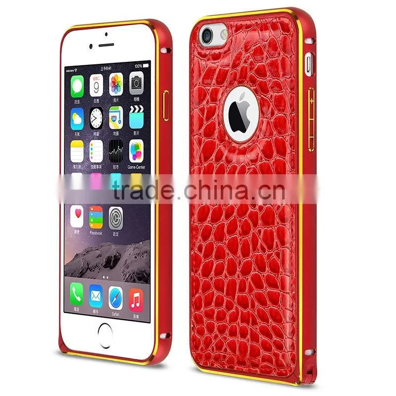 leather cheap mobile phone case for iphone 6 plus aluminum metal bumper with leather flip phone case