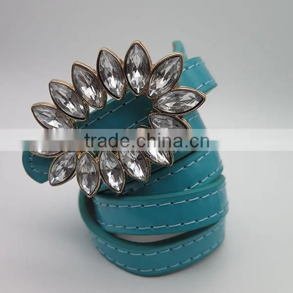 Fashion flower skinny belt with glass of acrylic for women