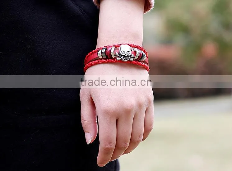 skull shape cheap mens leather bracelet, teen leather bracelet