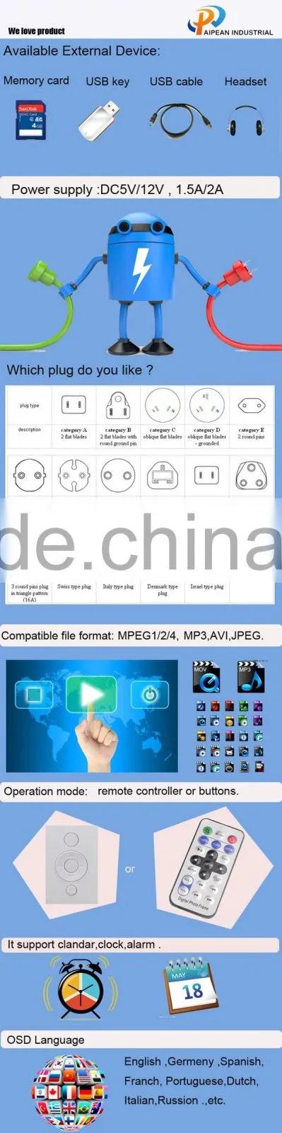 15 INCH ads digital photo frame1080p video led screen panel with hdmiinput