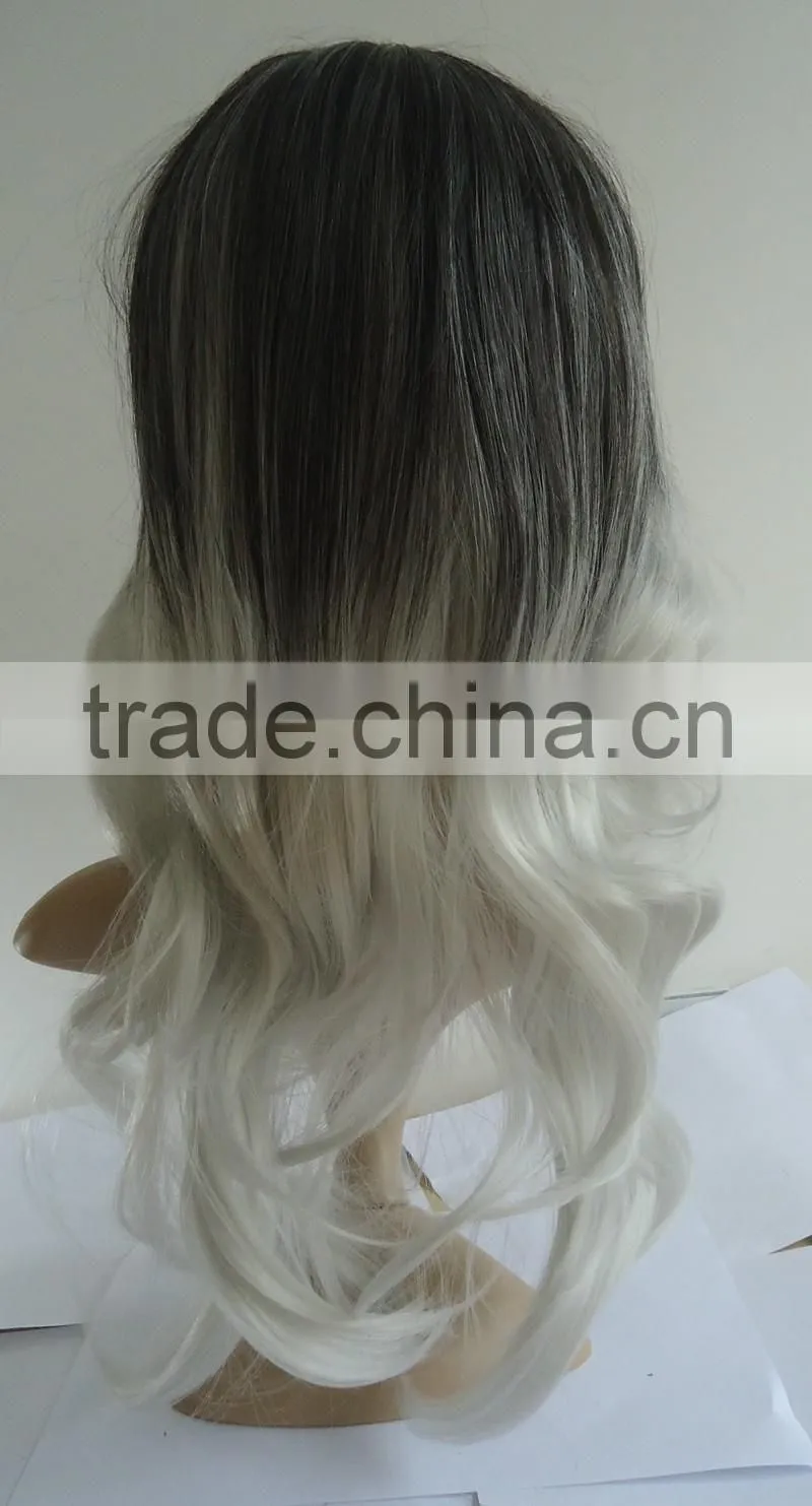 New arrival Fashion Style Ombre Celebrity Curly Wig Cheap Wigs Two-Tone Female Elegant Wavy Synthetic Wigs for African American