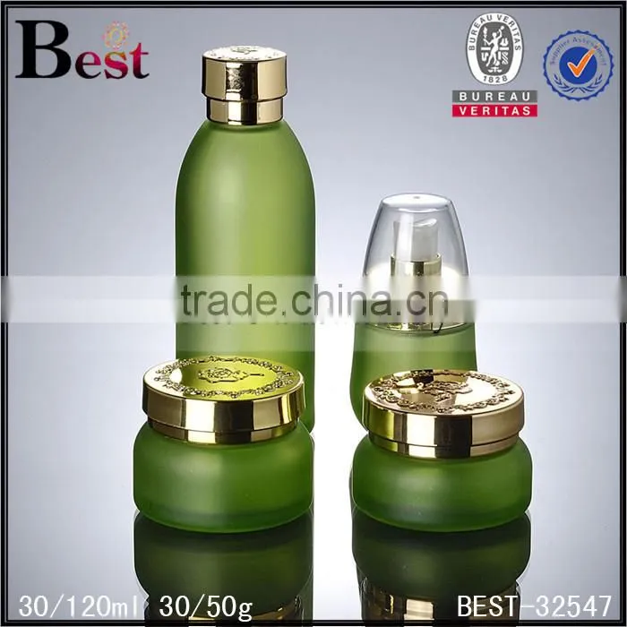 50g empty pink color glass cream jar with bamboo screw cap