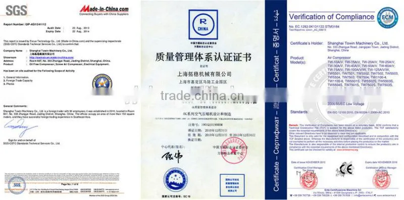 45 KW direct driven rotary screw air compressor with CE, SGS,ISO9001