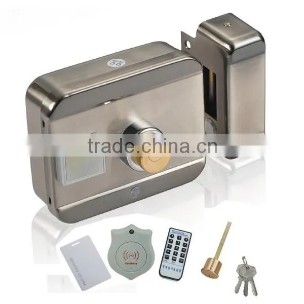 Electric motor lock with RFID card reader and double cylinder