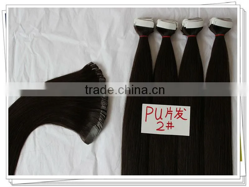 Worker hand-made 100% virign human hair pu/skin weft/weaving