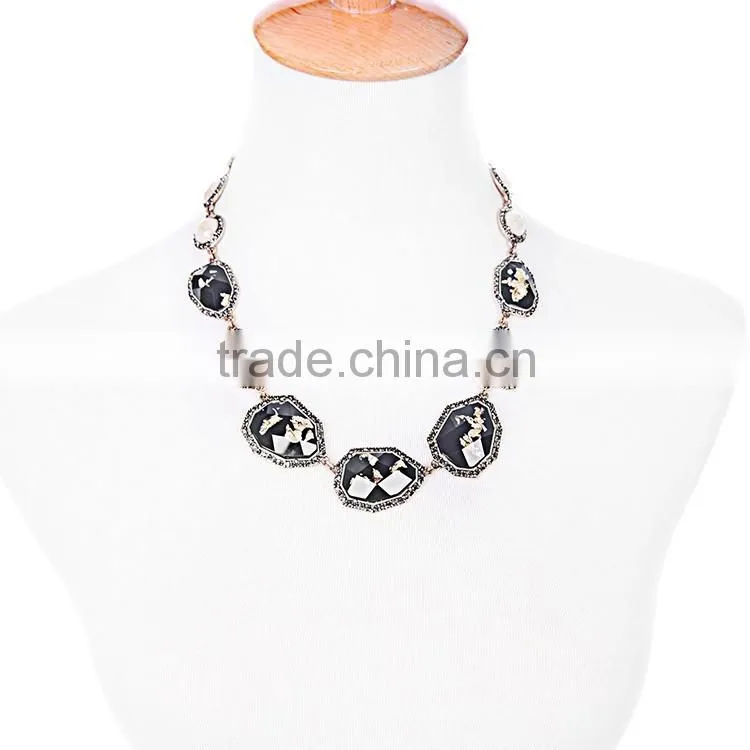 OEM/ODM Factory Direct Sale 2016 Latest Fashion Style Big Black Stone Beaded Necklace
