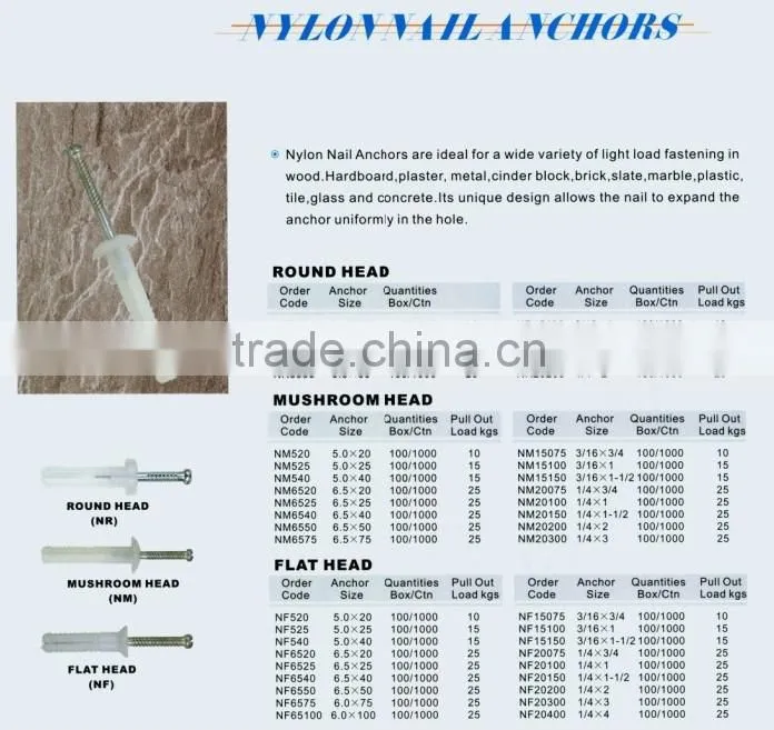 china nylon plug nail manufacture
