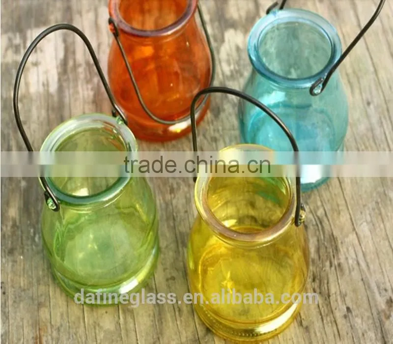 Glass Vase Bottle for plant With Metal Handle Candle Hydroponic/Home Decoration