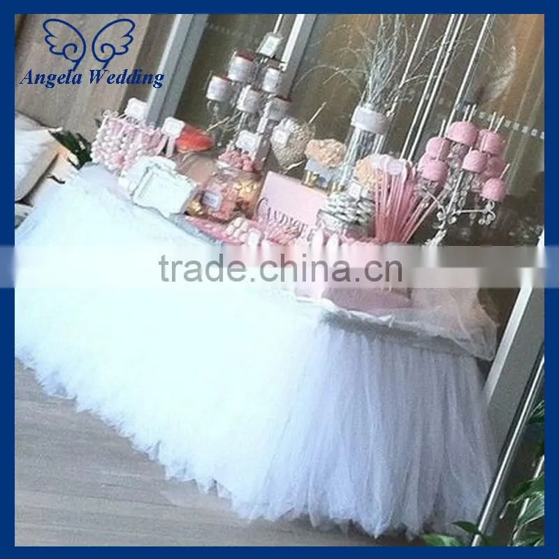 SK005D New arrival beautiful ruffled polyester hot pink bridal ruffled wedding tulle table skirt