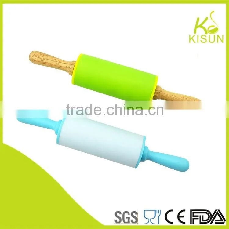 wooden handle mini size baking silicone rolling pin