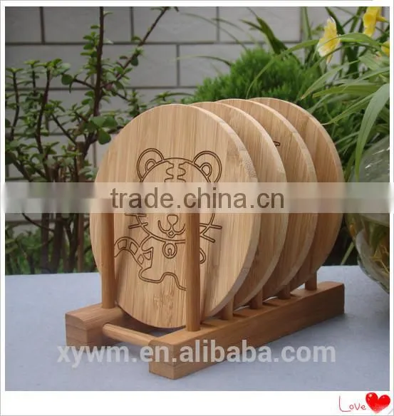 Set of heat-insulated bamboo cup coaster with holder