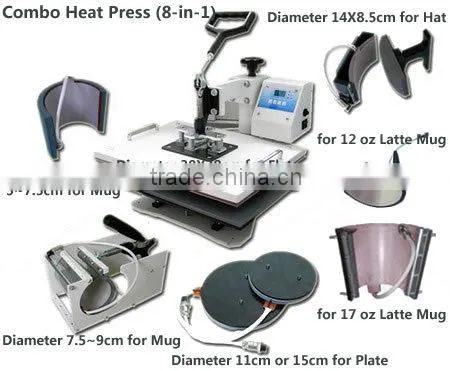 Hot selling Sublimation Multifunctional combo heat press machine 8 in 1
