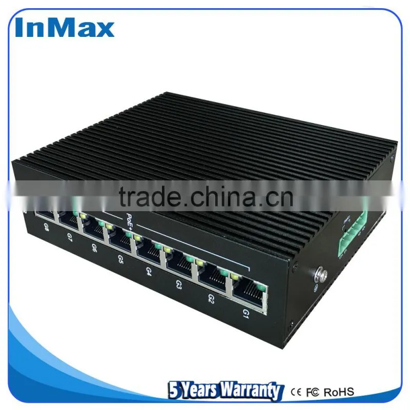 Full gigabit IP40 8 ports Unmanaged PoE Industrial Ethernet Switch P508A
