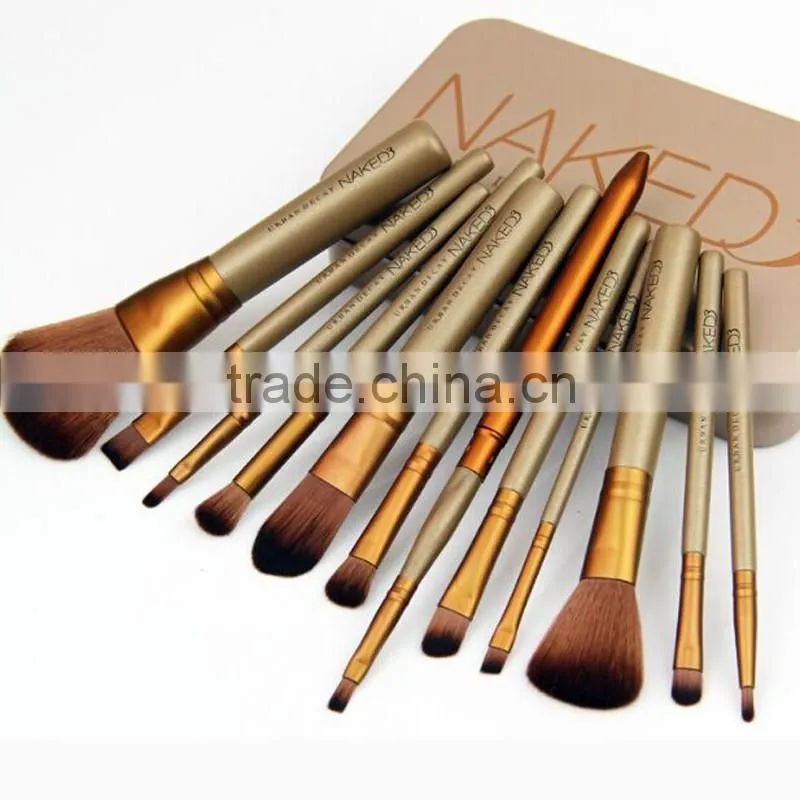 Professional naked 3 brush wooden handle cosmetic brush set
