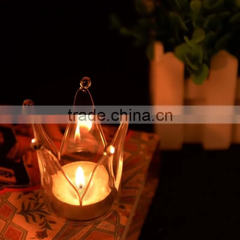 Wholesale New Design and High Quality for Home and Wedding Decorative Crown Glass Candle Holder