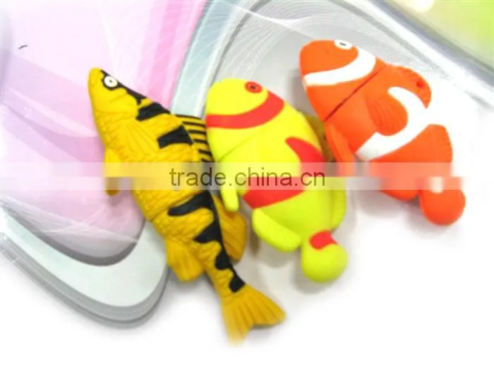 Cute cartoon 3 d fish U disk shell pvc usb stick