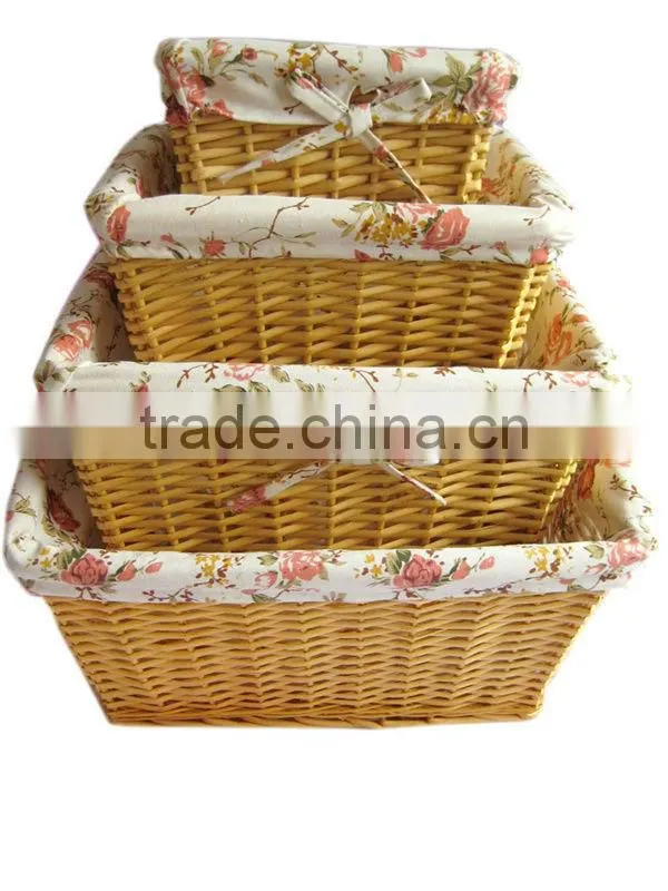 4-piece natural white empty wicker storage basket wedding for egg,candy and other sundries with floral lining & liner