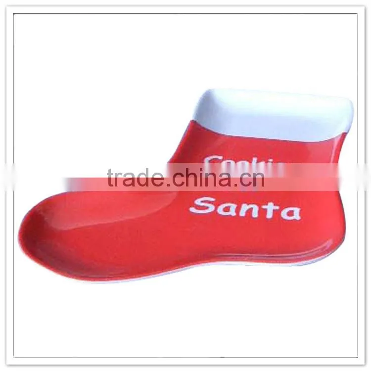 Decorative melamine bikkie dishes, santa sock shape cookie plate