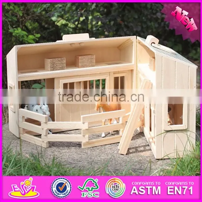 Hot sale children miniature toys wooden toy barn top fashion kids wooden toy barn W06A166-S