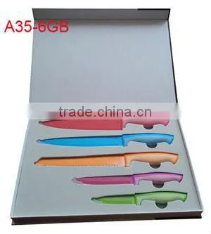 non-stick kitchen knife set in PVC pile coating tray gift box