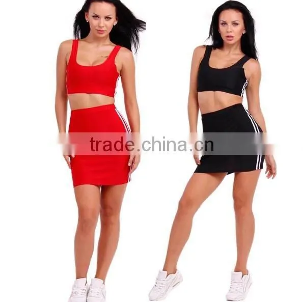 New Arrival 2017 Fashion Casual Summer Dress Women Two Piece Dress Set Sport Outdoor Crop Top Outfits Women Dresses