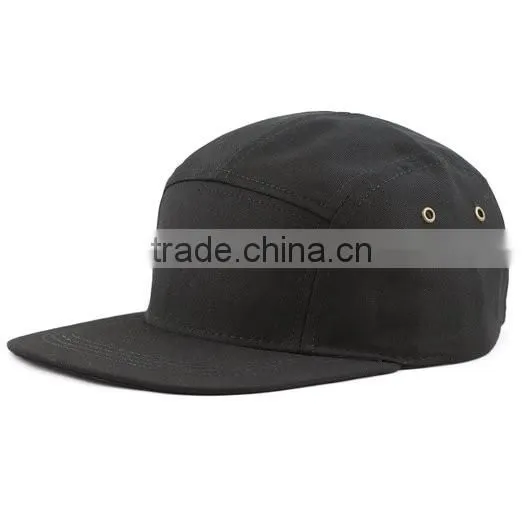 Black wool blend 5 panel hat and cap nylon strap