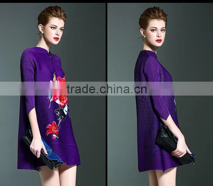 Fashion woman pleat mandarin collar Chinese dresses