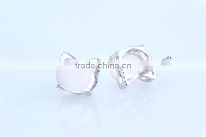 Oxidized Rose Quartz Silver lovely cat stud earring women earring jewelry cat jewelry