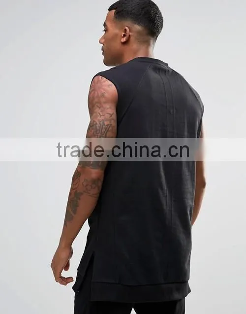 OEM wholesale men stylish zip pocket sleeveless sweatshirt