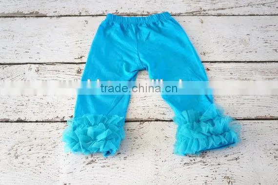 Wholesale children's boutique clothes baby leggings kids ruffle blue pants bloomers