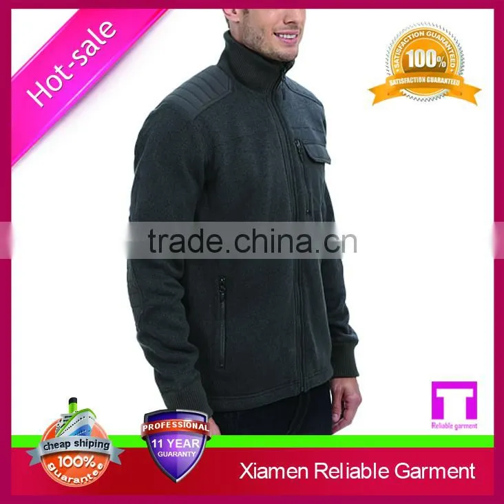 100% polyester ribbed collar soft sweater knit fleece jacket for man