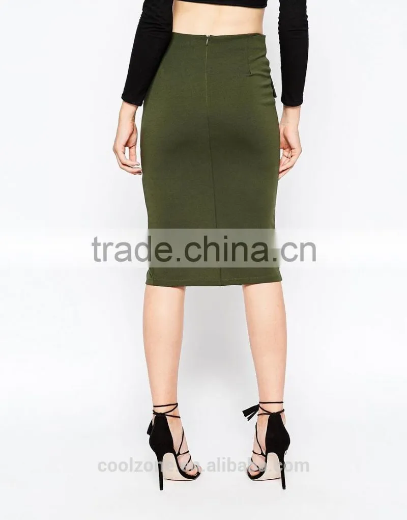High waist long skirt with pocket front split pencil skirt