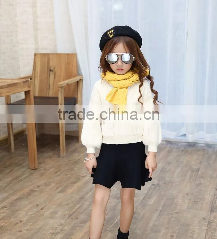Wholesale Lantern Sleeve V Neck High Quality Girl Sweater Pullover