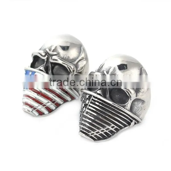 Titanium Steel Unadjustable Rings Antique Silver Skull National Flag
