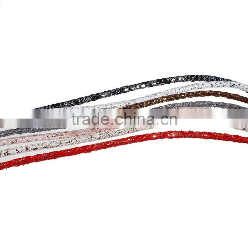 Grey Silver Glitter Round PU Leather Cord