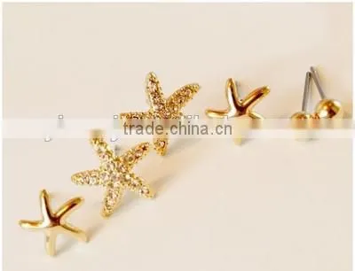 New 2017 Latest Fashion Earring ,Gold Starfish Stud Earrings For Women