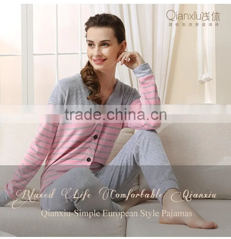 Logo printed dissimilarity Qianxiu cozy winter cotton lady sleepwear