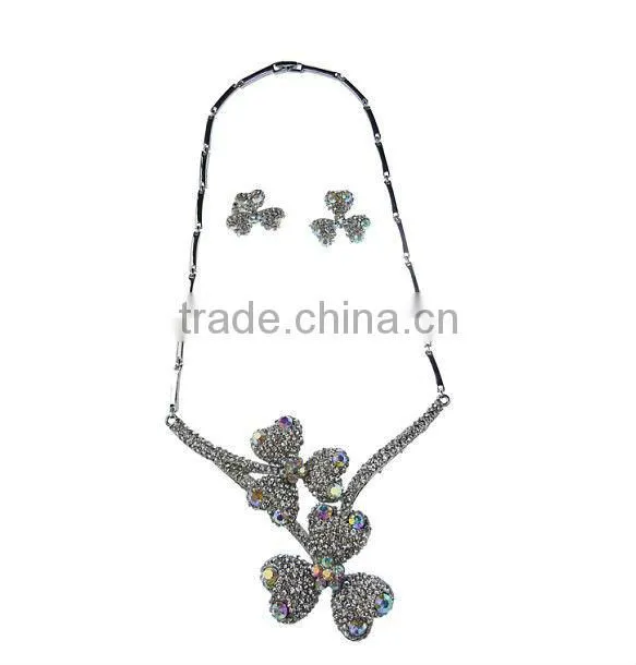 Wholesale Fashion Jewelry Set DB02188 Supplier in Jinhua,Multicolored Rhinestone Vintage Flower Earring n Necklace Jewelry Set
