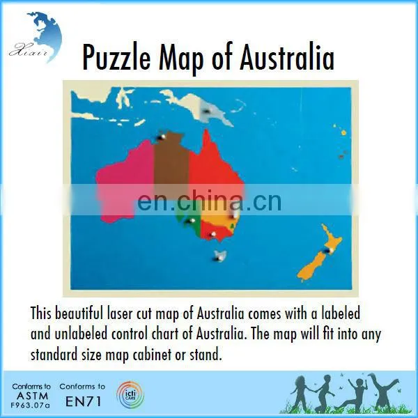 Promotion Colorful Training Montessori Educational Wooden Puzzle Scratch Australia Map Puzzle Map of Australia