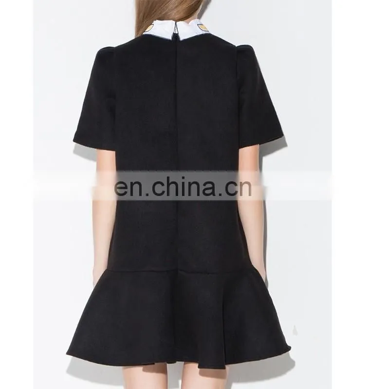 2016 hot selling popular Bird collar black peplum dress fashionable mature women wear