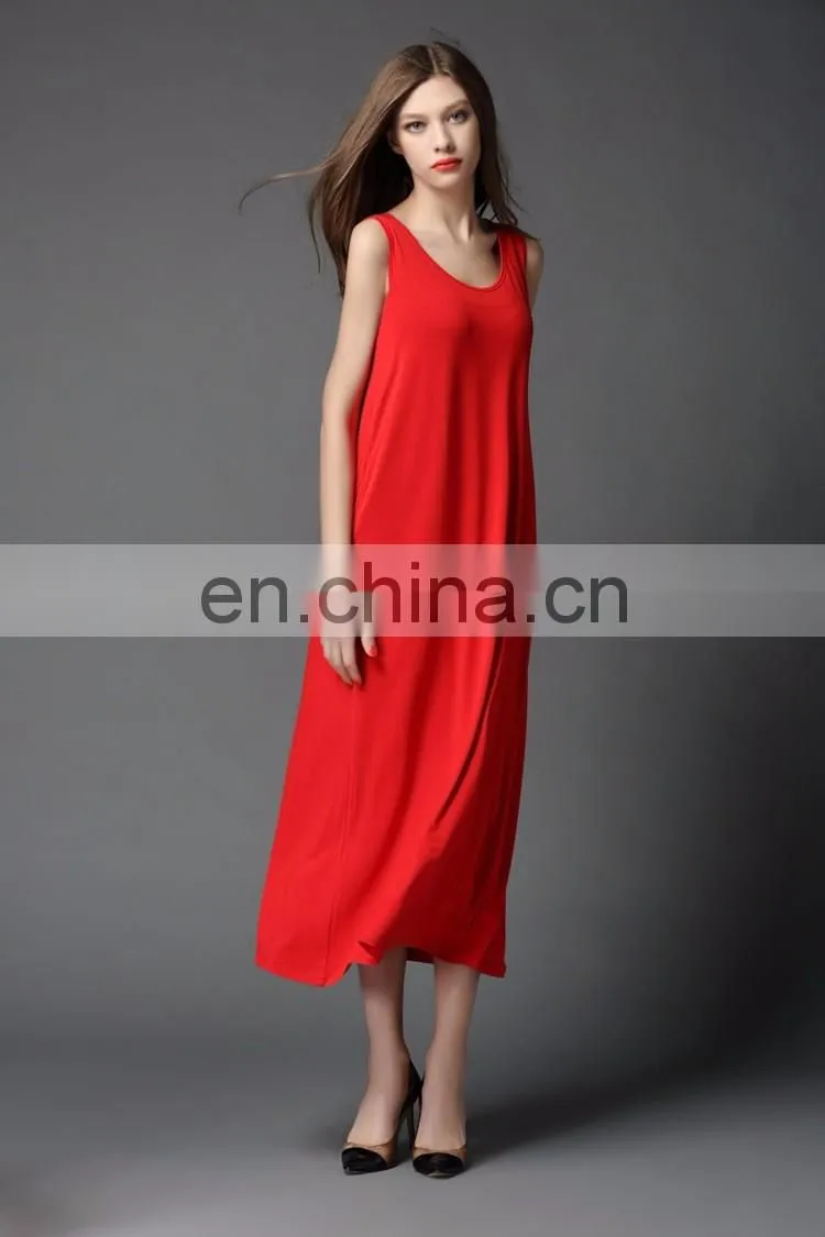 OEM plain color modal fabric girls slip dress women casual loose shirt basic maxi dress for summer