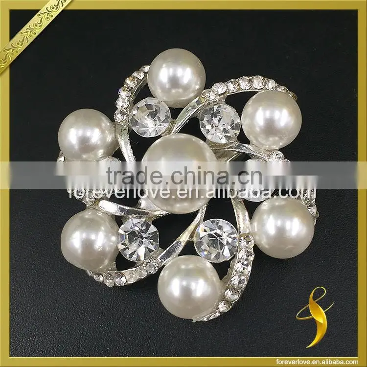 Elegant design crystal and pearl round garland silver small rhinestone brooches FB-079