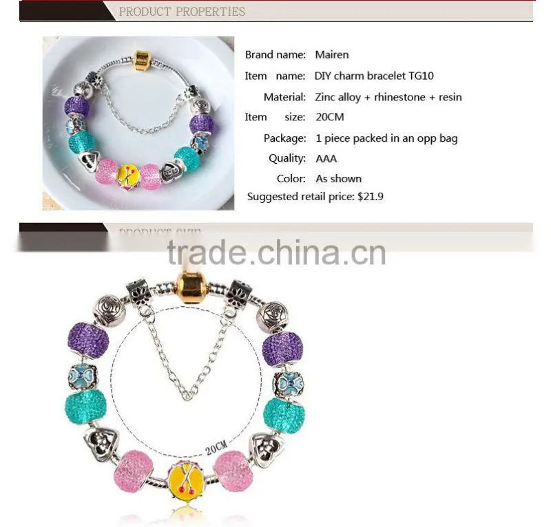 TG10 European Beaded bracelet with charm for summer jewelry