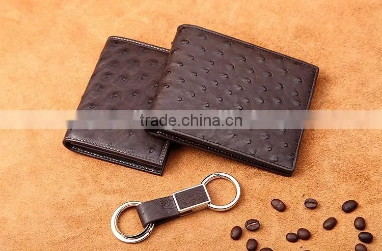 High Quality Brown color Genuine Real Ostrich leather SIM card slot Small Wallet for men