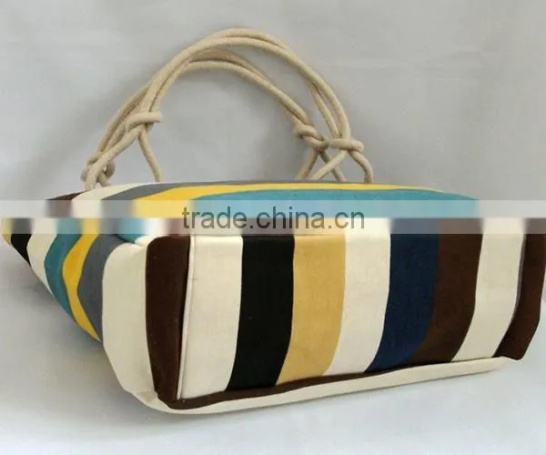 2015 New Arrival Big Capacity Women Lady Female Canvas Stripe Printed Tote Bag