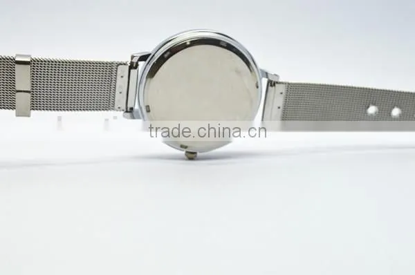 metal netting strap wristwatch covered with violet , betterfly ,pearls and Effiel Tower