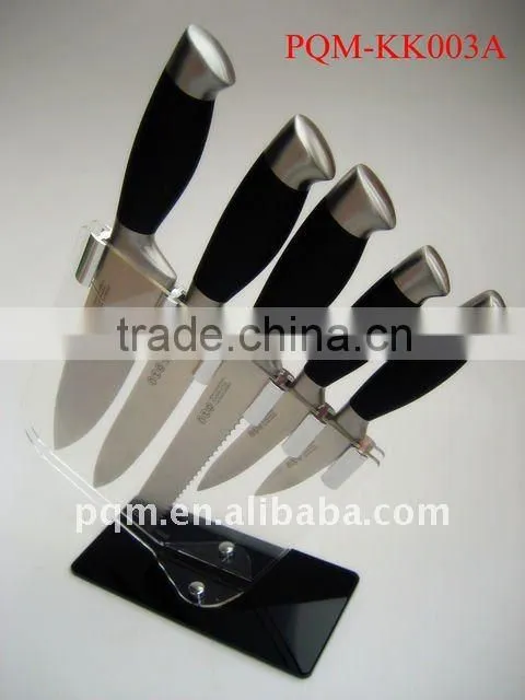Senior durable stainless steel kitchen knife set with handle rubber and acrylic block 003A