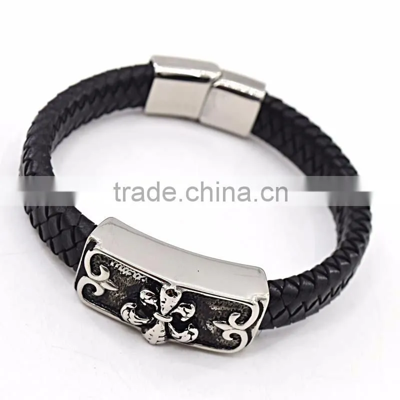 stainless steel jewelry bangles bracelets genuine leather skull bracelet mens bracelets